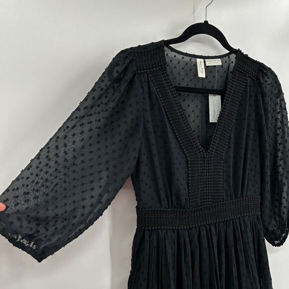 NWT ANTHROPOLOGIE Meadow Rue Black Minetta Crochet Sheer Tiered Dress 4 Petite - Picture 9 of 13
